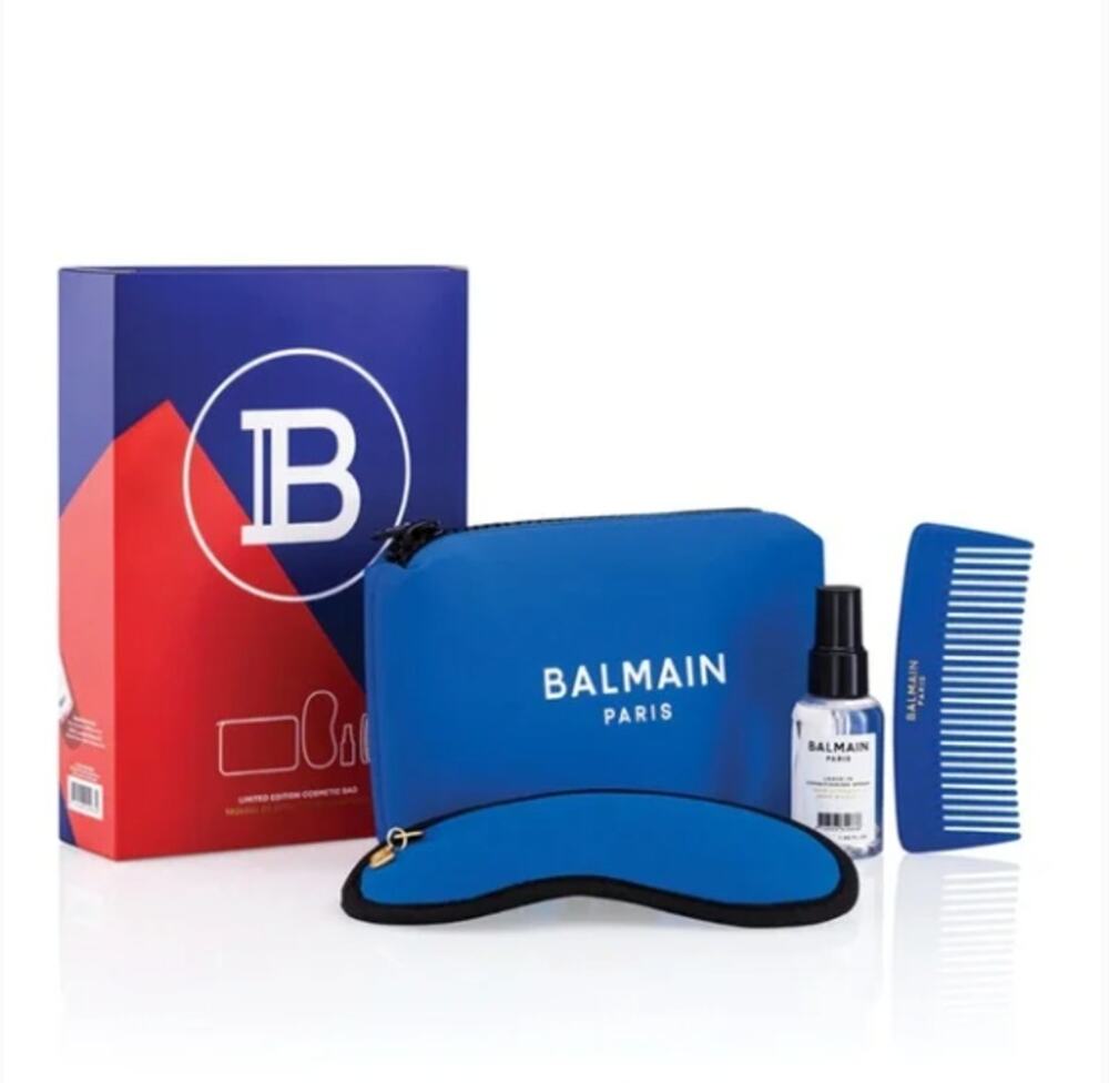 BALMAIN PARIS Limited Edition Cosmetic Bag Gift Set Royal Blue $149